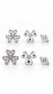 Clover, Plain Clover Solitaire Stud Earrings Set - Aaryahi Silver jewellery product photo