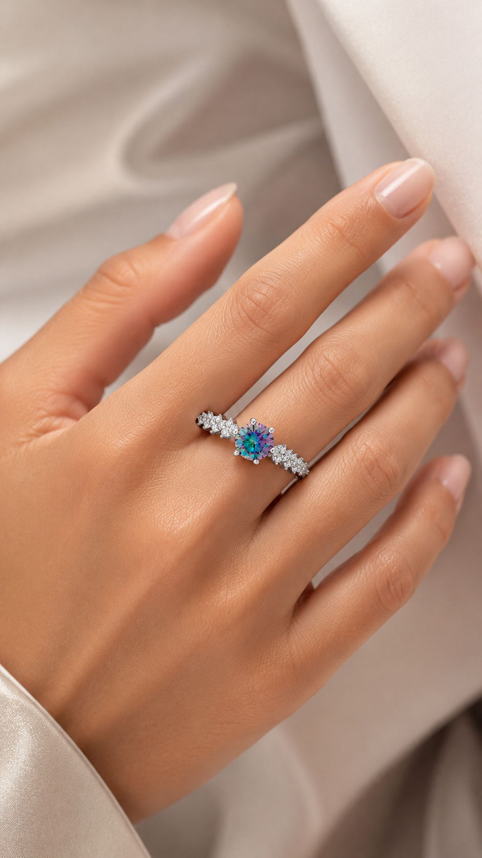 Mystic Blue-Purple Round Adjustable Ring
