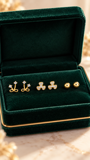 Gold Bow, & Ball Stud Earrings - Aaryahi Silver jewellery product photo