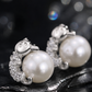 Silver Pearl & CZ Cat Stud Earrings for Women