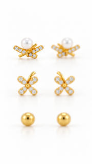 Pearl Floral,Ball Stud Earrings Set - Aaryahi Silver jewellery product photo