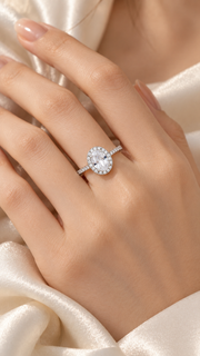 Silver CZ Oval Halo Adjustable Ring