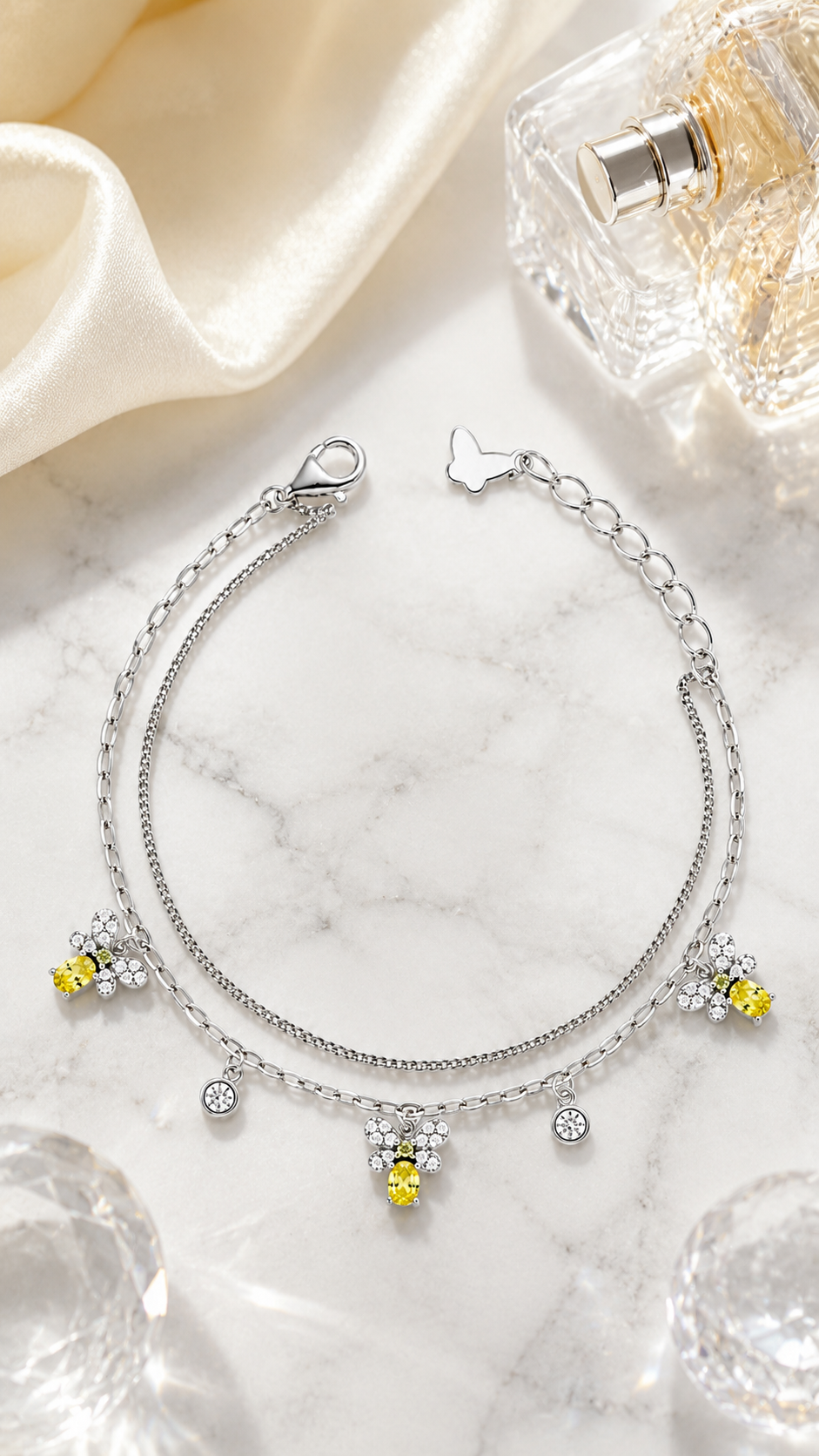 Double-Layer Yellow Bee Charm Bracelet
