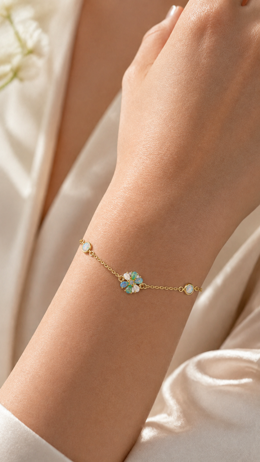 Multicolor Opal Flower Station Chain Bracelet