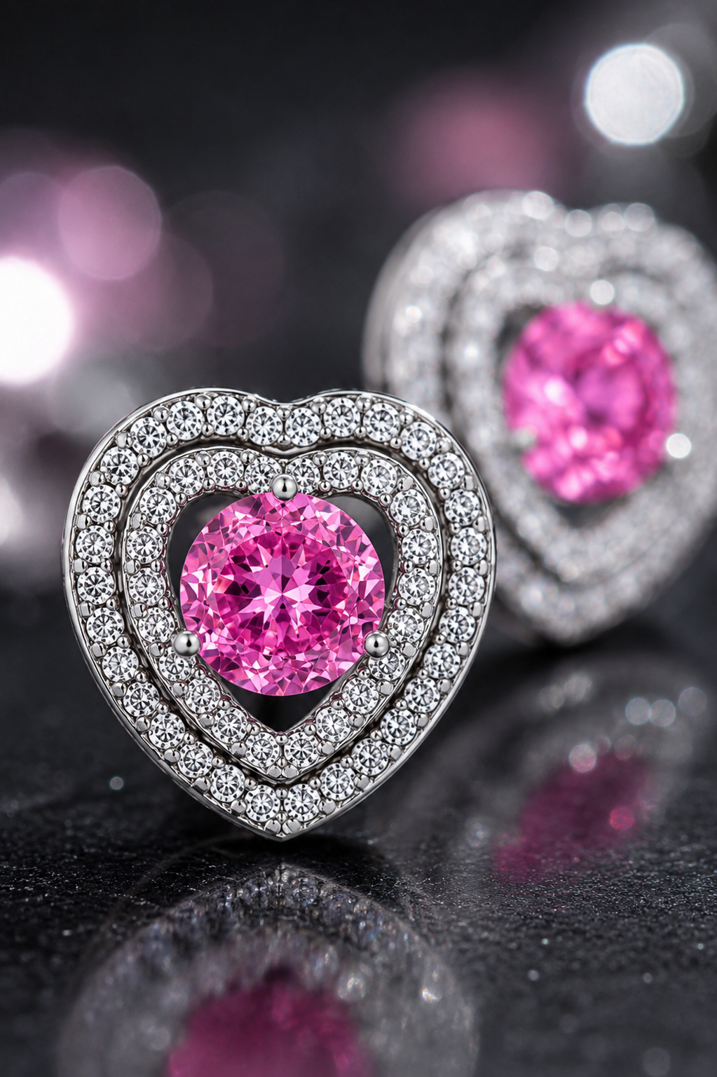 Silver Pink Heart Earrings