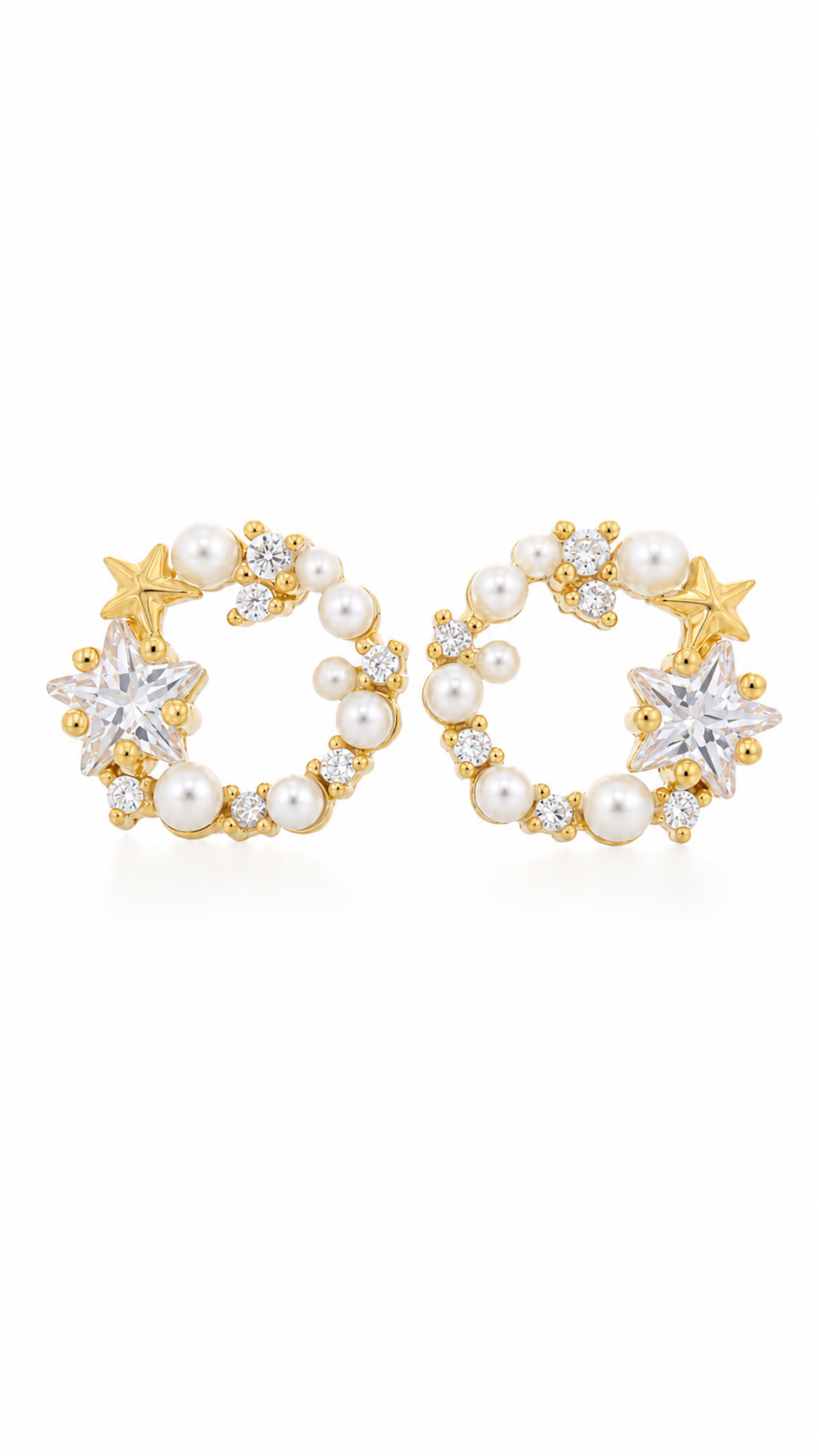 Pearl Star Moon Earrings