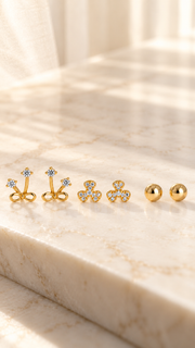 Gold Bow, & Ball Stud Earrings - Aaryahi Silver jewellery product photo
