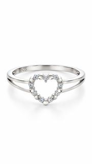 925 Silver CZ Open Heart Adjustable Ring