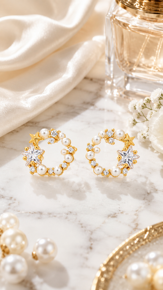 Pearl Star Moon Earrings