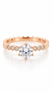 Rose Gold CZ Hexagon Band Solitaire Ring