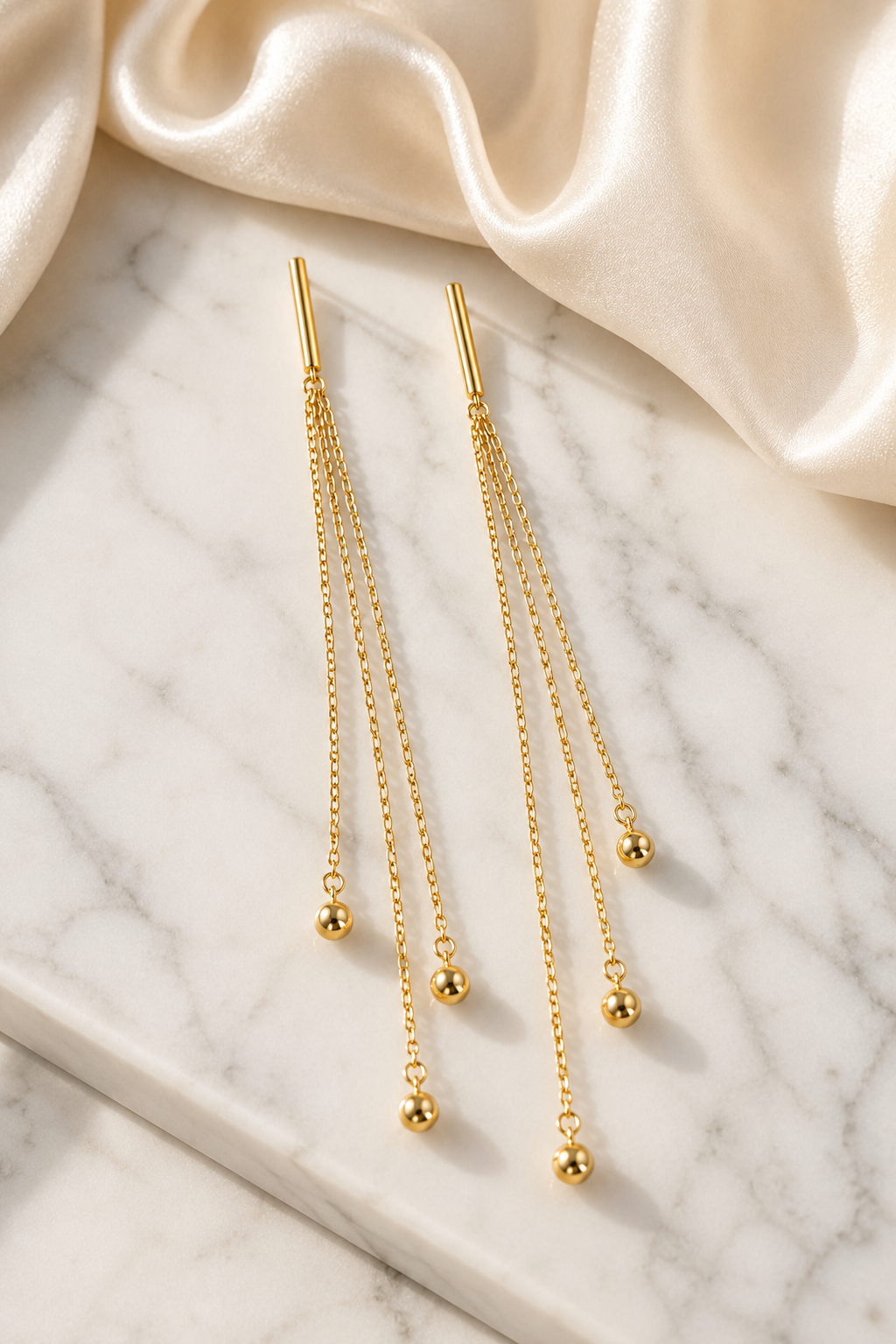 Multi-Chain Earrings with Ball Charms