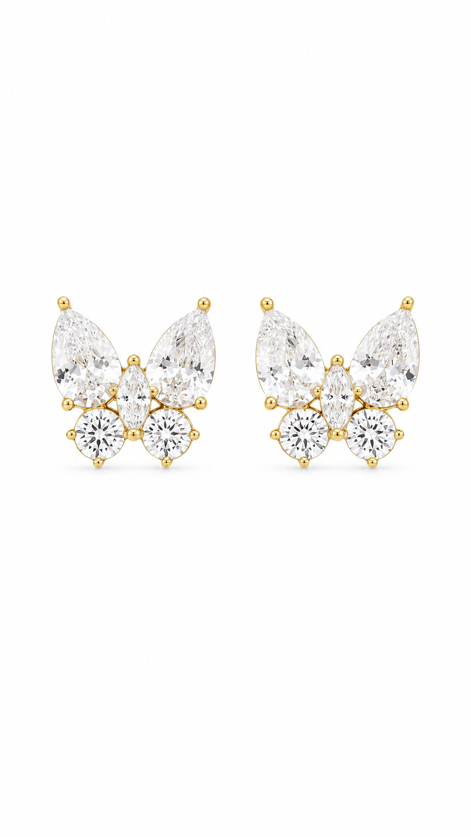 Gold Butterfly Marquise & Round CZ Stud Earrings for Women