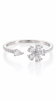 Silver CZ Floral Adjustable Ring