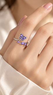 Silver CZ Butterfly Floral Ring