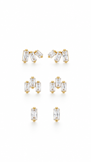 Baguette Cluster & Solitaire Stud Earrings Set - Aaryahi Silver jewellery product photo