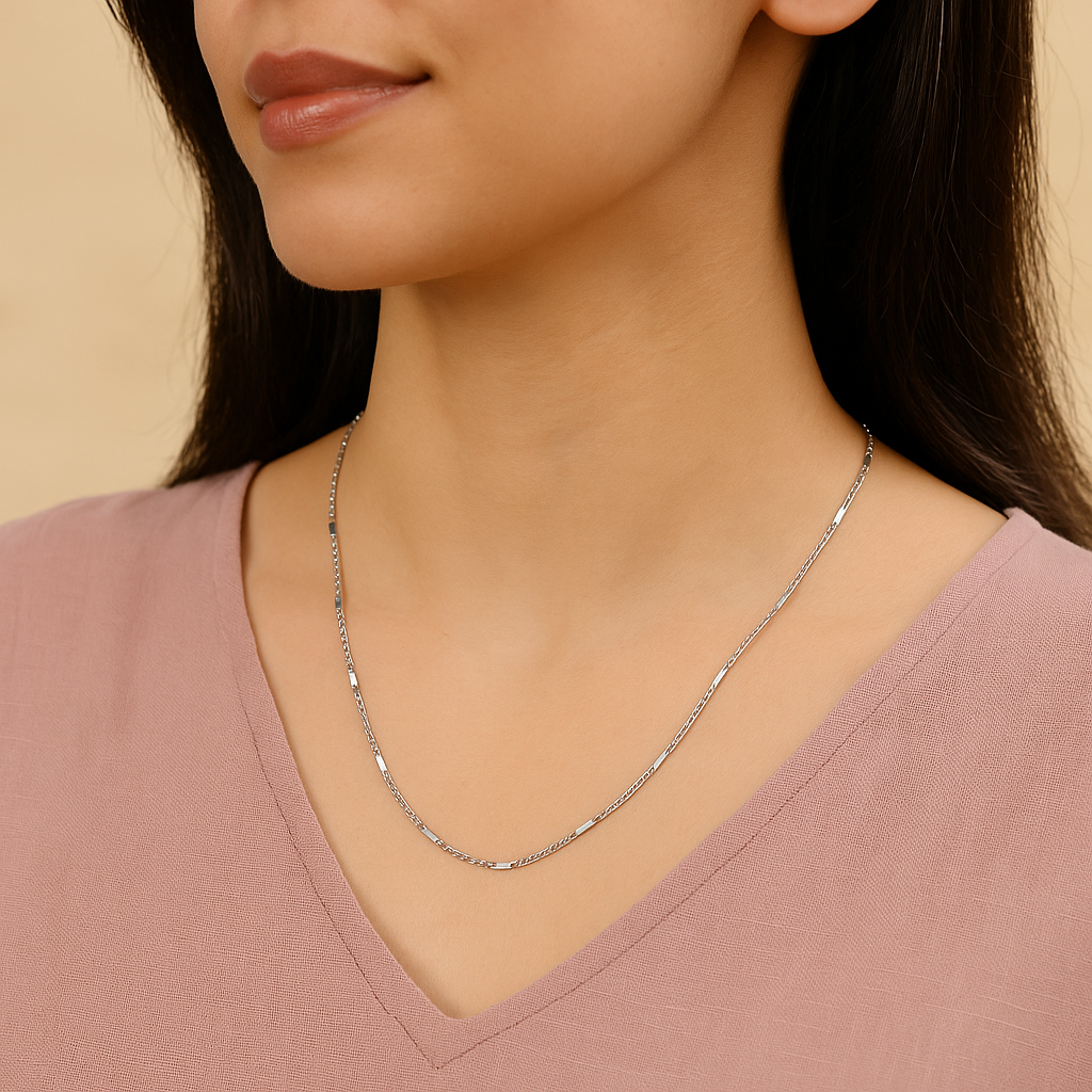 925 Silver Sleek Figaro Chain Necklace for Men & Women – Lightweight Daily Wear Silver Chain