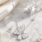 Elegant Silver Butterfly Pearl CZ Pendant Necklace