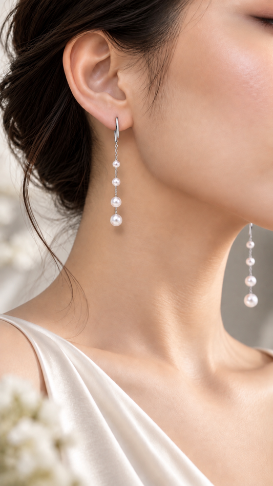 Graduated Pearl Chain Drop Earrings