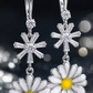 Elegant 925 Sterling Silver Daisy Flower CZ Drop Earrings with White Enamel Petals & Yellow Center for Women