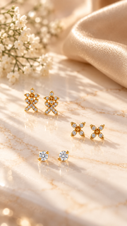 Floral Cluster, Cherry Solitaire Stud Earrings Set - Aaryahi Silver jewellery product photo