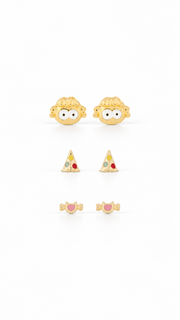 Cute Girl, Pizza Candy Stud Earrings Set – 3 Pairs - Aaryahi Silver jewellery product photo