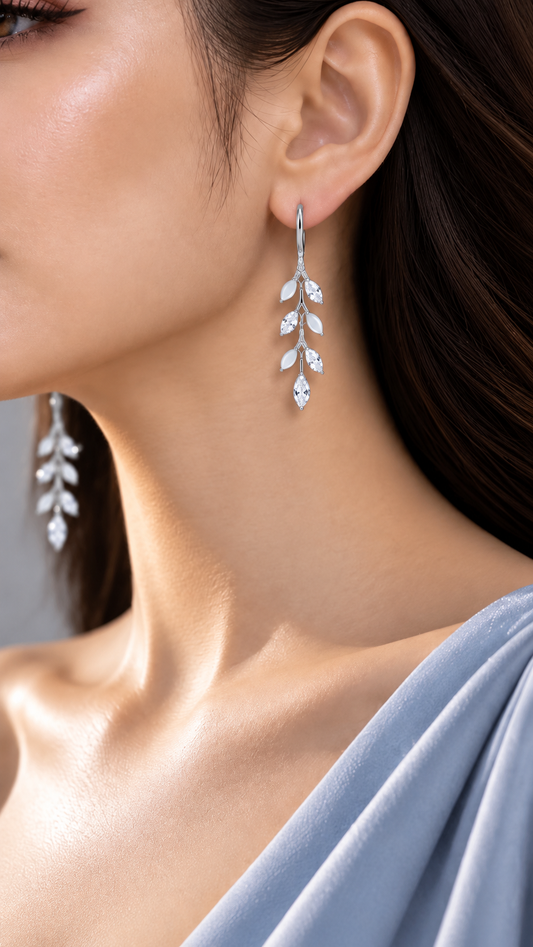 Marquise White Leaf  Drop Earrings
