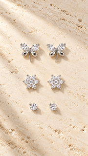Butterfly, Floral Cluster Solitaire Stud Earrings Set - Aaryahi Silver jewellery product photo