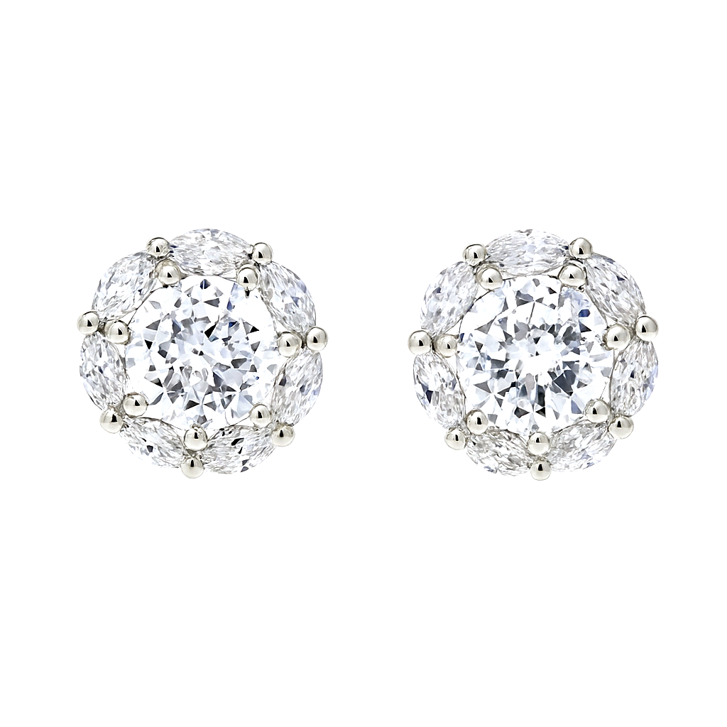 925 Silver Marquise Halo CZ Stud Earrings for Women