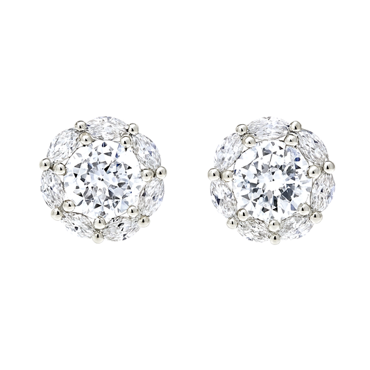 925 Silver Marquise Halo CZ Stud Earrings for Women