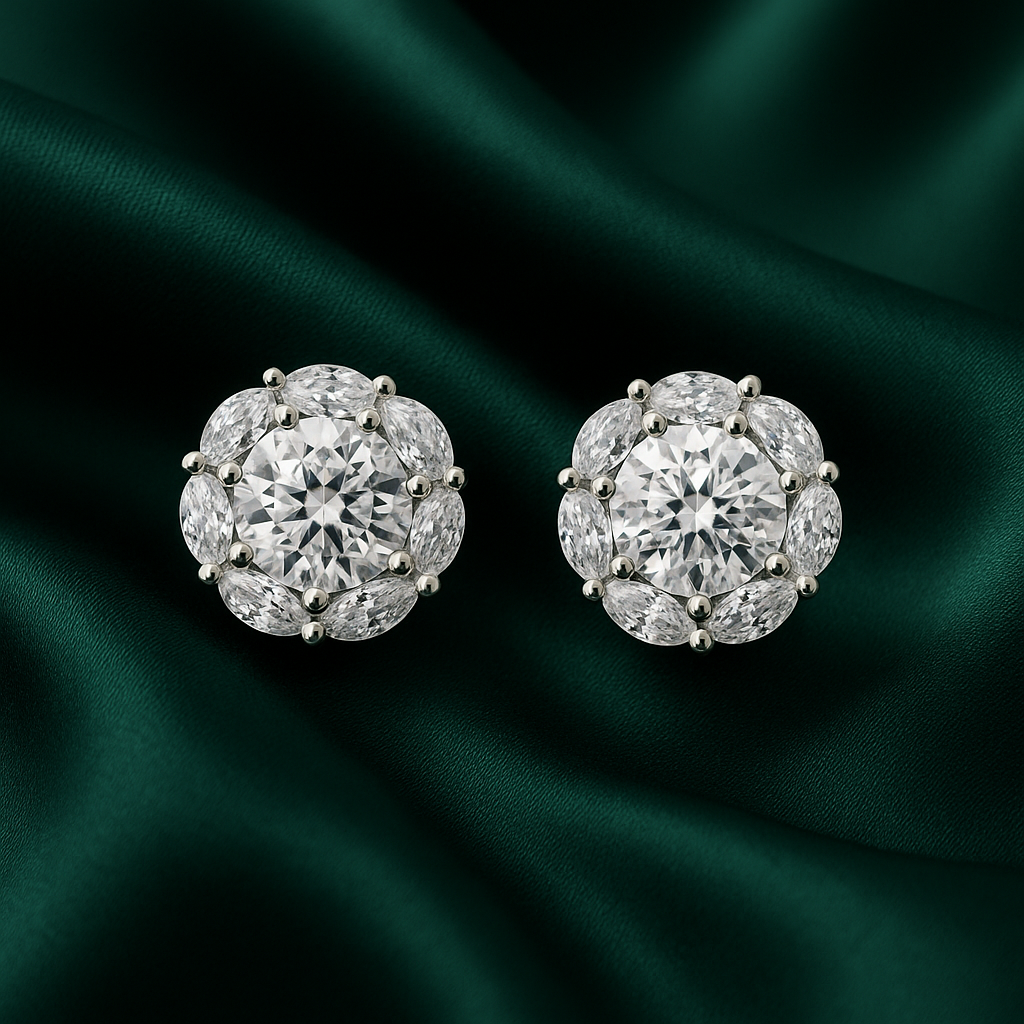 925 Silver Marquise Halo CZ Stud Earrings for Women