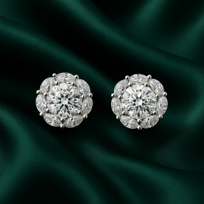 925 Silver Marquise Halo CZ Stud Earrings for Women
