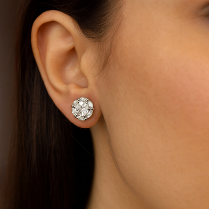 925 Silver Marquise Halo CZ Stud Earrings for Women