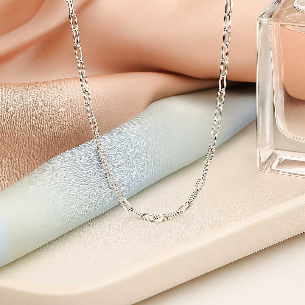 925 Silver Paperclip Chain Necklace for Women – Minimalist Everyday Wear Jewelry