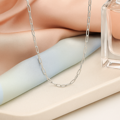 925 Silver Paperclip Chain Necklace for Women – Minimalist Everyday Wear Jewelry