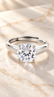 Silver CZ Classic Solitaire Adjustable Ring