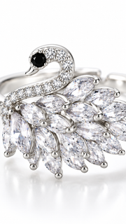 Silver CZ Swan Adjustable Ring