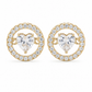 Elegant Gold Open Circle Heart Crystal Halo Stud Earrings