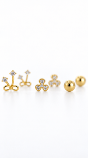 Gold Bow, & Ball Stud Earrings - Aaryahi Silver jewellery product photo