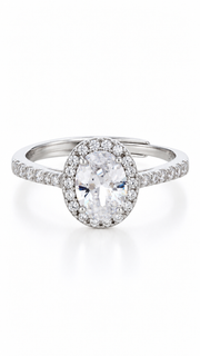 Silver CZ Oval Halo Adjustable Ring