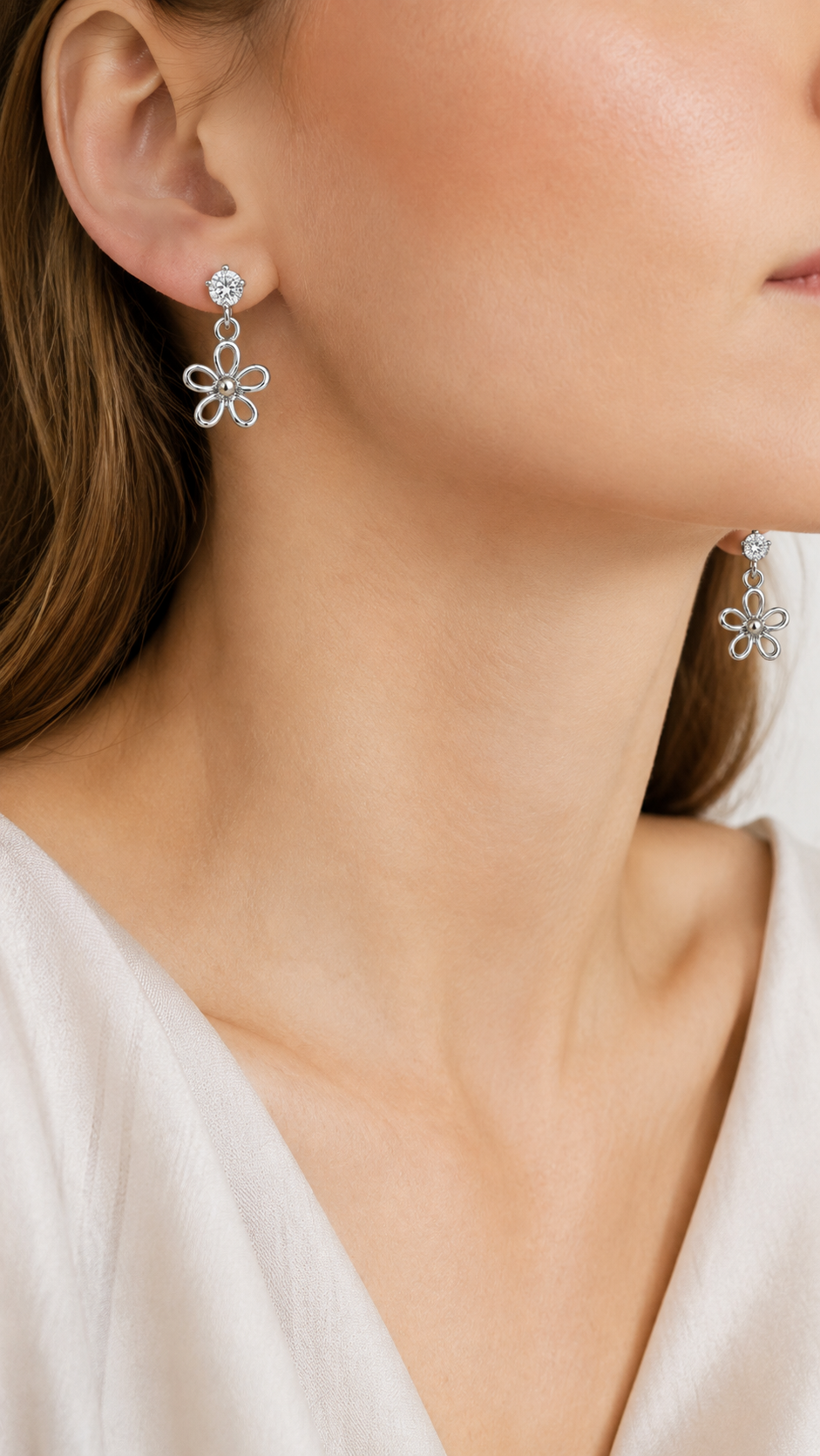 Elegant 925 Sterling Silver Round CZ Open Flower Drop Earrings for Women