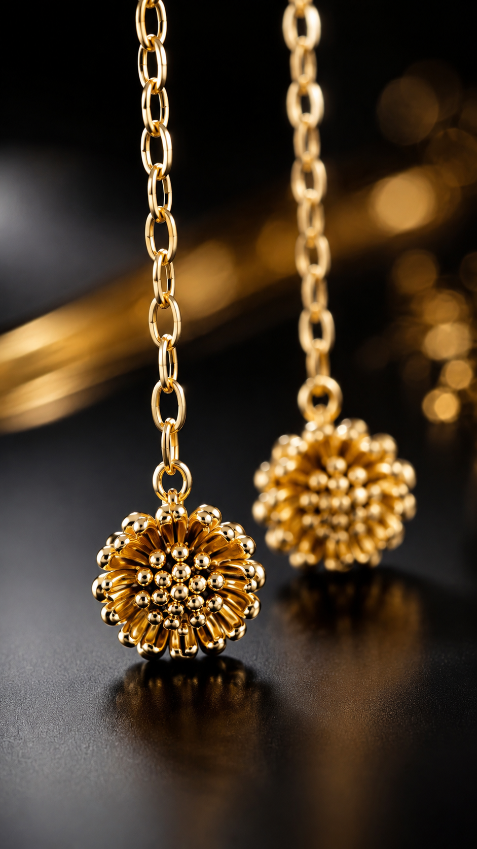 Long Chain Floral Ball Earrings
