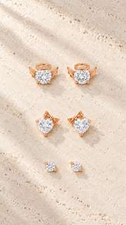 Angel Wings, Bow Heart & Solitaire Stud Earrings Set - Aaryahi Silver jewellery product photo