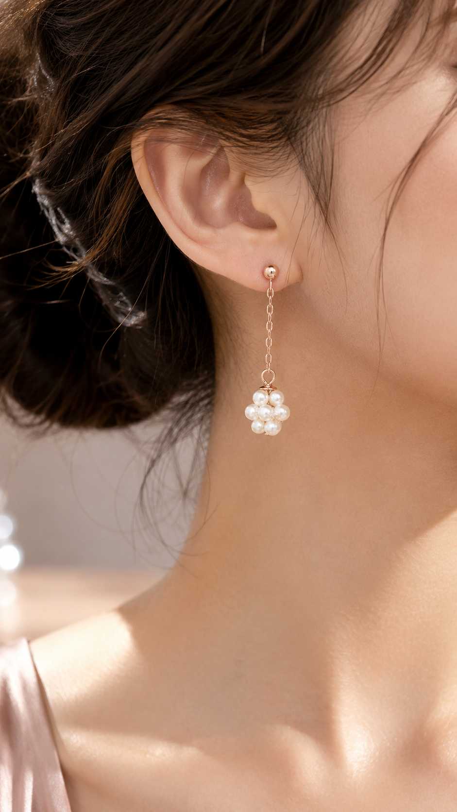 Elegant Rose Gold-Plated Pearl Cluster Chain Drop Earrings for Women