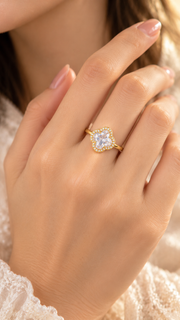 Gold CZ Clover Halo Adjustable Ring
