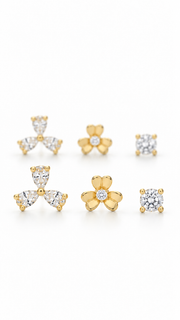 Marquise,Flower & Solitaire Stud Earrings Set - Aaryahi Silver jewellery product photo