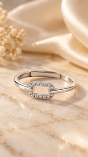 Silver CZ Oval Link Adjustable Ring
