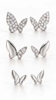 Butterfly, Half Plain Butterfly Stud Earrings Set - Aaryahi Silver jewellery product photo