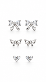 Bow, Open Bow & Heart Earrings Set - Aaryahi Silver jewellery product photo