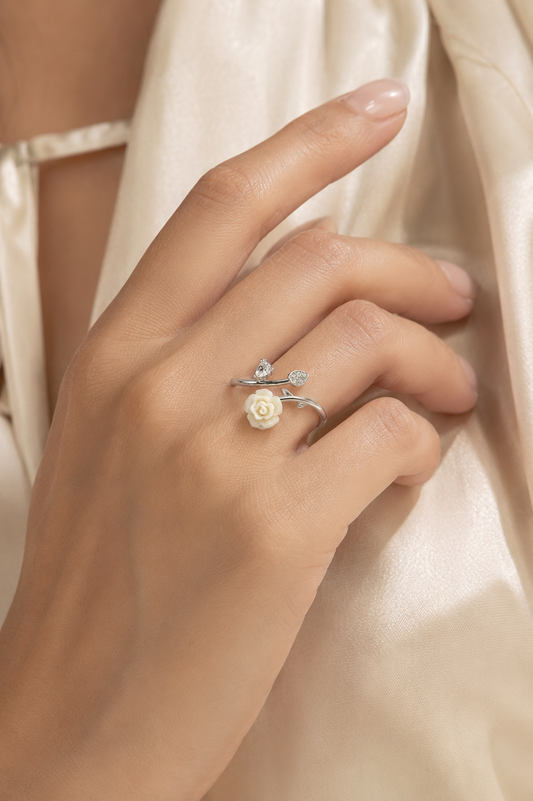 Rose & Leaf Open Ring