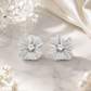 Elegant Silver Floral CZ Stud Earrings